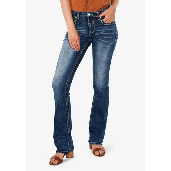 Grace in LA Blue Embroidered Boot Cut Jeans - Picture 2 of 3